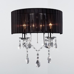 Olivia Polished Chrome-Black Crystal Wall Lights Diyas Shaded Wall Lights